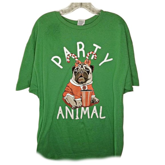 MENS PUG Dog Lovers Party Animal Tee T-Shirt Funny Christmas Holiday Shirt NWT - Picture 2 of 4